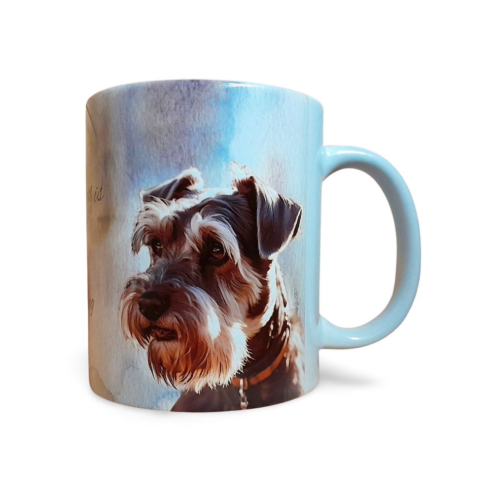Schnauzer Dog Mug, Hand Printed Ceramic, Optional Coaster