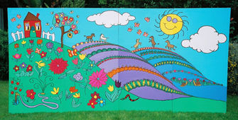 fourth grade school play hand painted backdrop