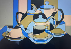 teapots, cups and saucers