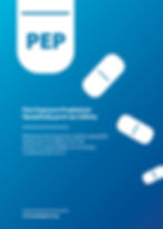 PEP Post Exposure Prophylaxis text and pills on a blue background. CY PrEP POINT.