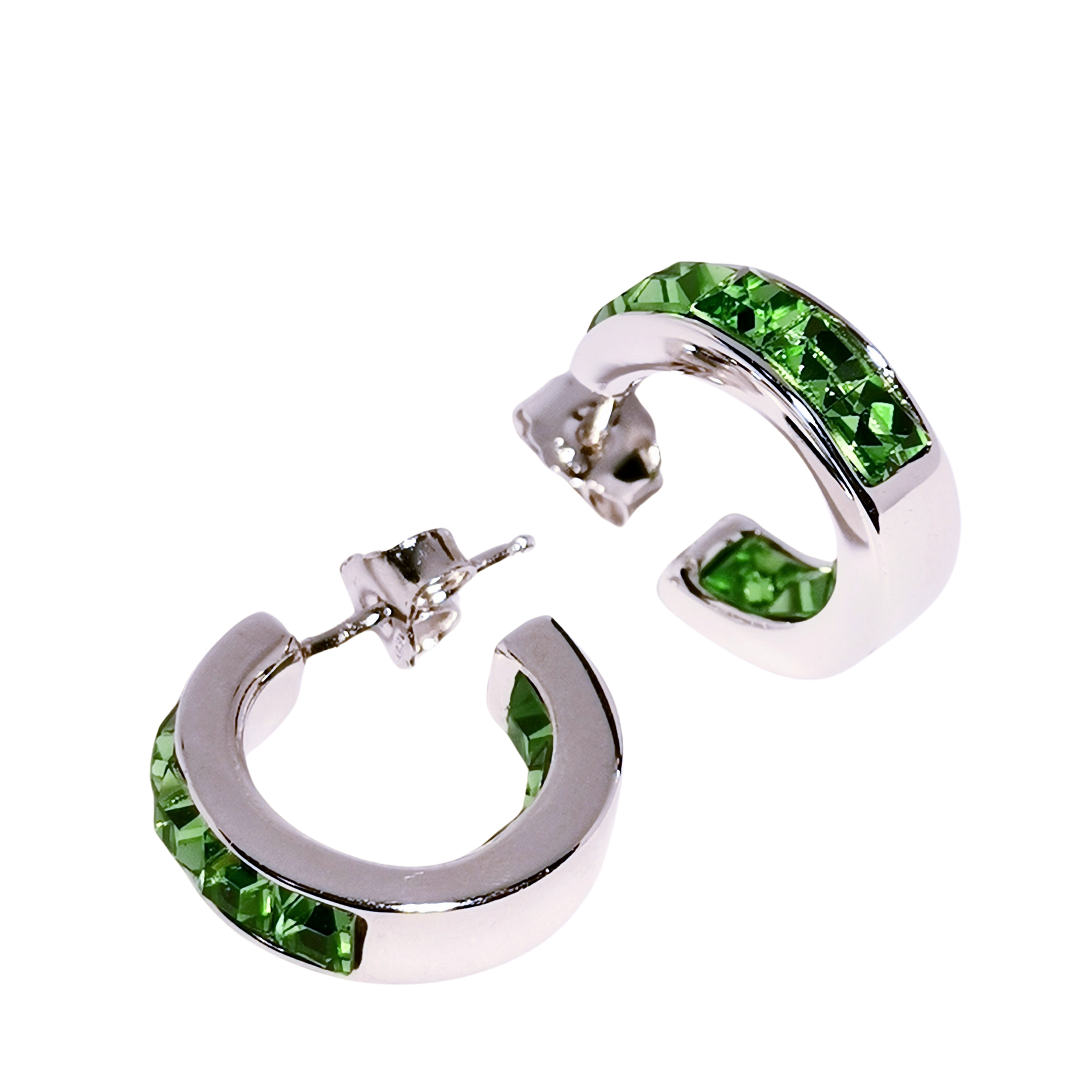 pendientes plata aros color pequeños verdes