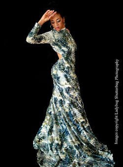 Single sleeve, ruffle gown