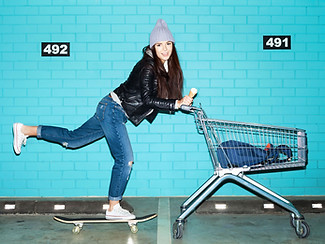 Woman Skateboard Shopping