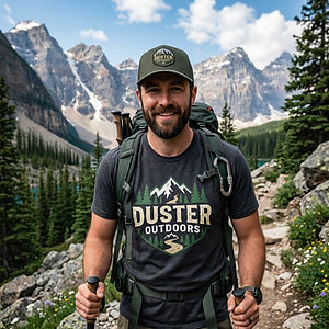 a tee shirt and hat that say duster outdoors that looks like outdoors wear.jpg