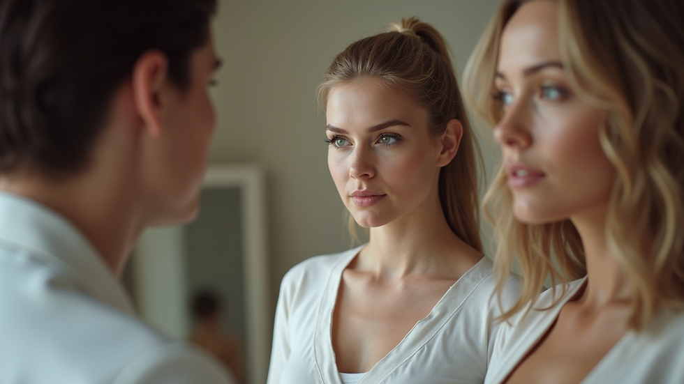 Close-up view of a consultation between a client and a body shaping specialist
