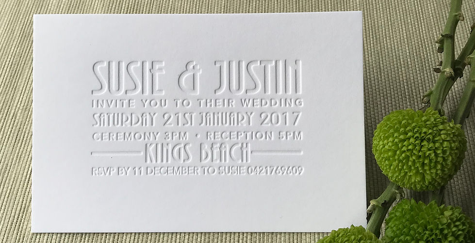 Sublime blind debossed letterpress wedding invitation