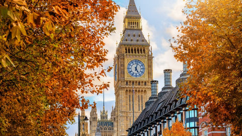 Elizabeth Tower, London, in autumn. 