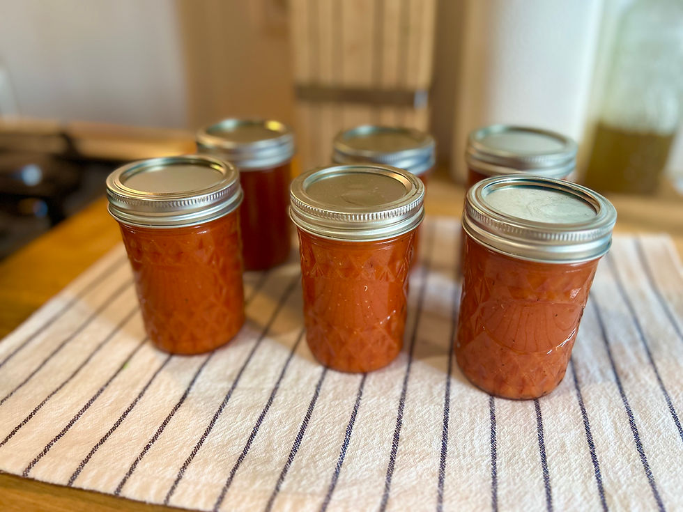 Finished sauce, ready for the pantry