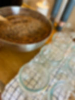 Boiled lentils ready to jar up