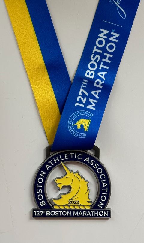 A Boston Marathon finisher's medal