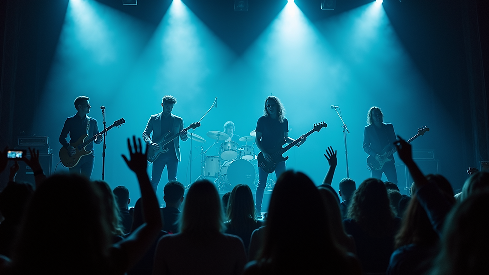 Eye-level view of a tribute band performing on stage