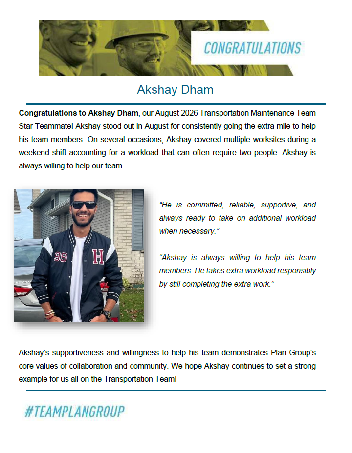 Congratulations to Akshay Dham August Star Teammate!
