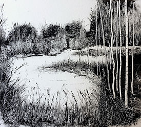 Monotype, Etching ink drawing, canal wendover