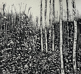 Monotype, Etching ink drawing, woodland 