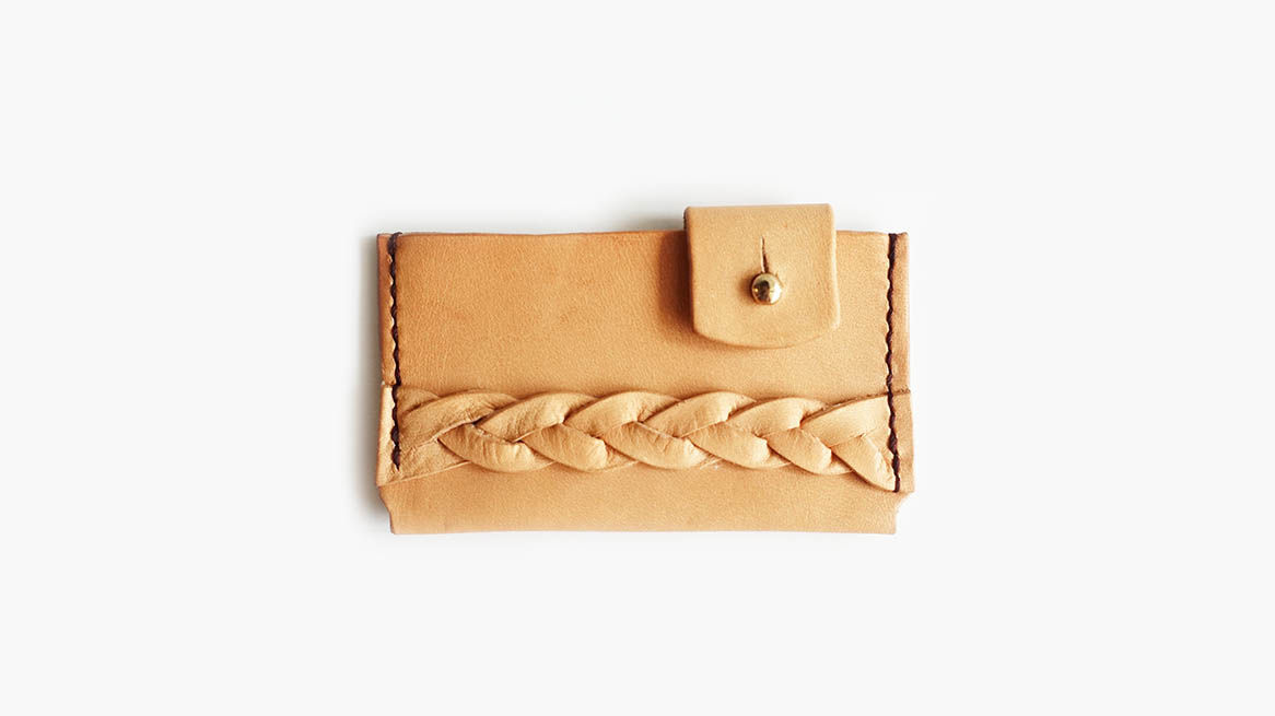 Slim Weaved Tanned Leather Cardholder
