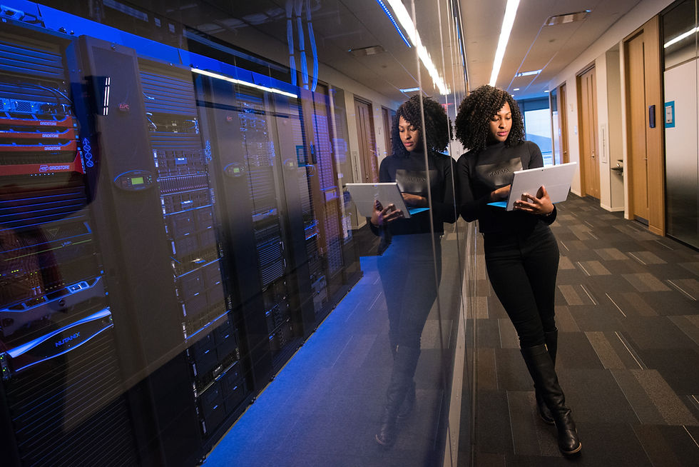 Datacenter black woman computer engineer working
