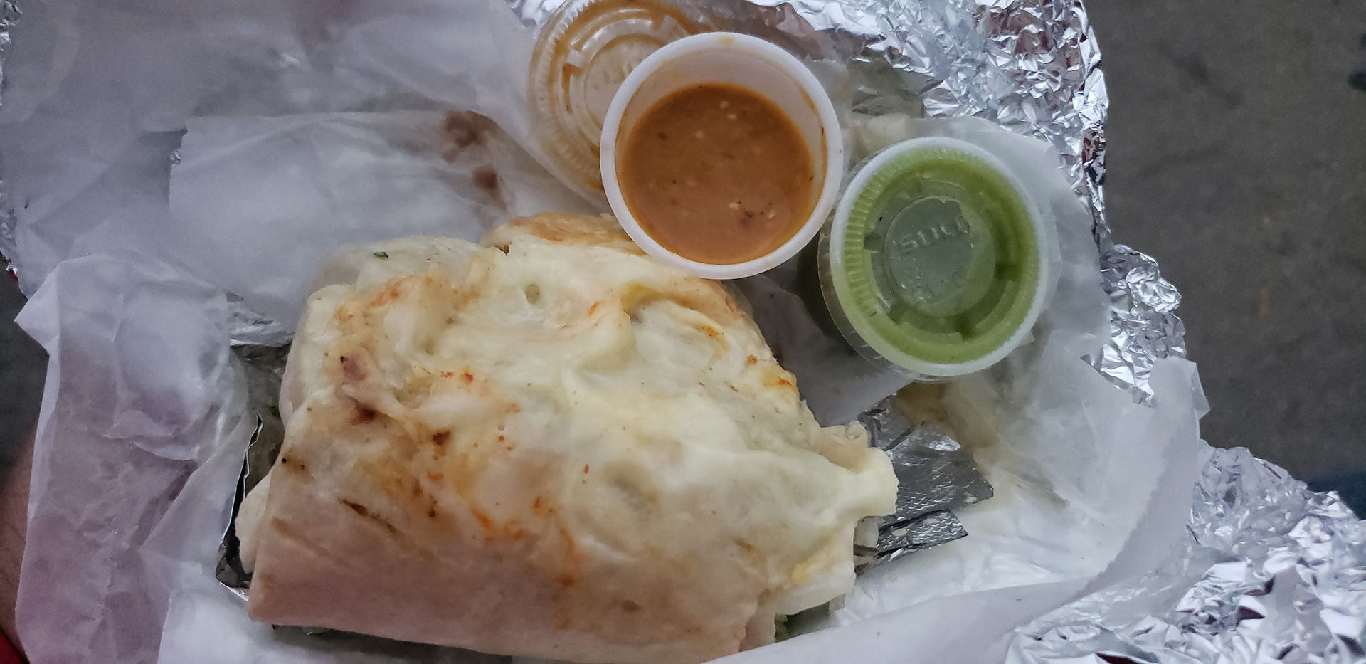 Chikis N' Grill Suizo Steak Burrito Green & Red Sauces