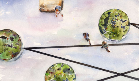 Original Watercolor painting of Birds-Eye View in the Others collection. This painting is For Sale.