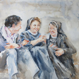 Original Watercolor painting of Moment of Reflection in the Italy collection. This painting is For Sale.