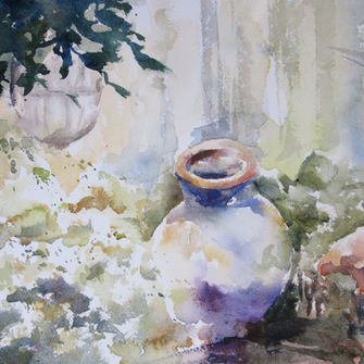 Original Watercolor painting of Maria's Garden in the Flowers collection. This painting is For Sale.