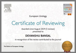 Awarded Certificate for Reviewing by European Urology Journal