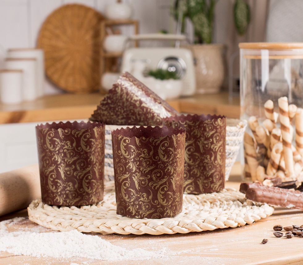 Thumbnail: 3 oz Panettone Paper Mold Brown Pattern - Pack of 25 pcs