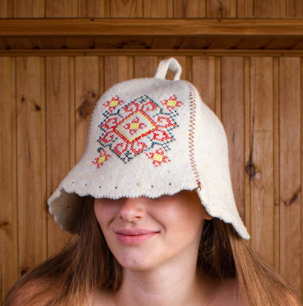 Thumbnail: Wool Sauna Hat for Men Ukrainian Ornament