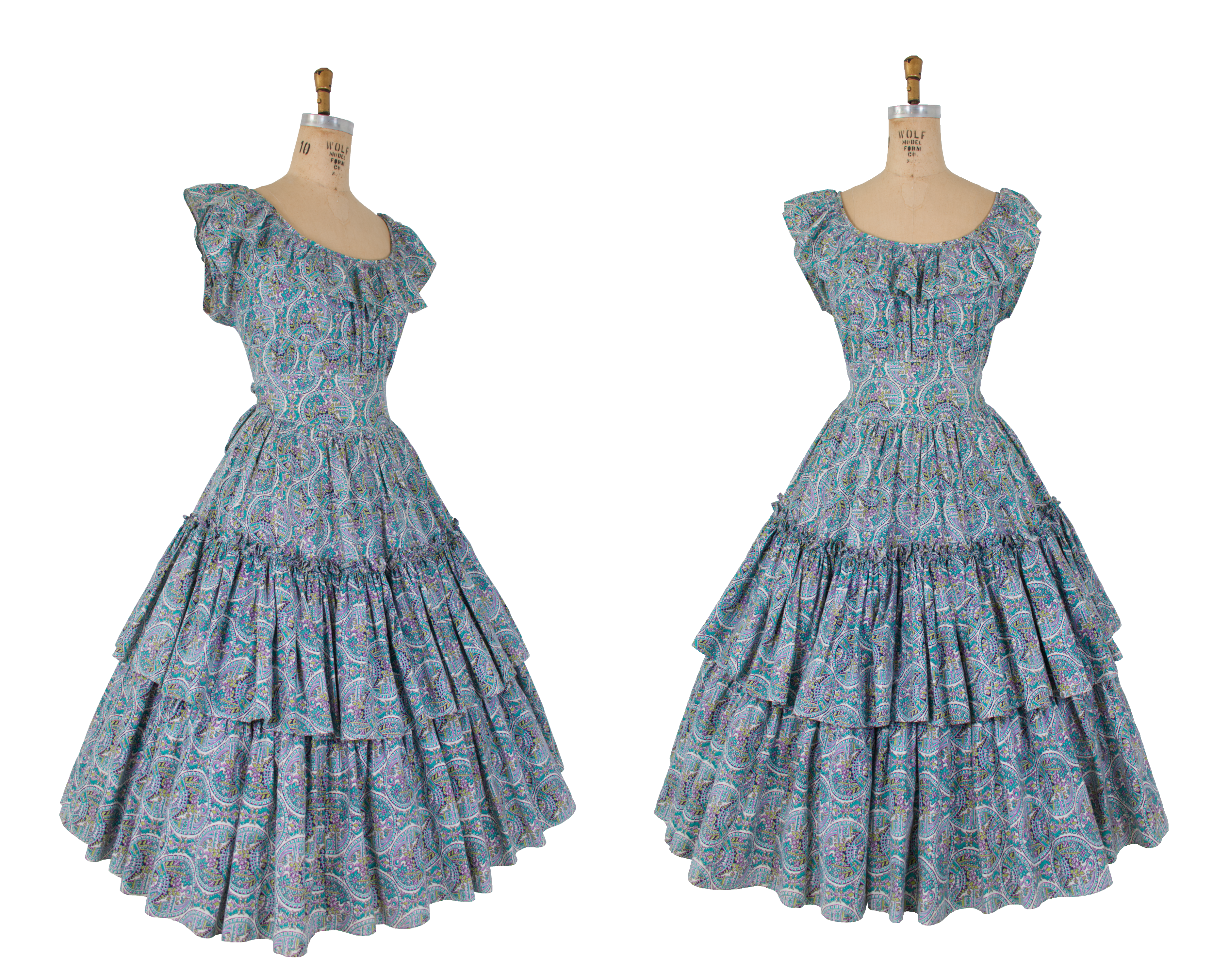 40's/50's Handmade Blue County Fair Tiered Dress w/Floral Print