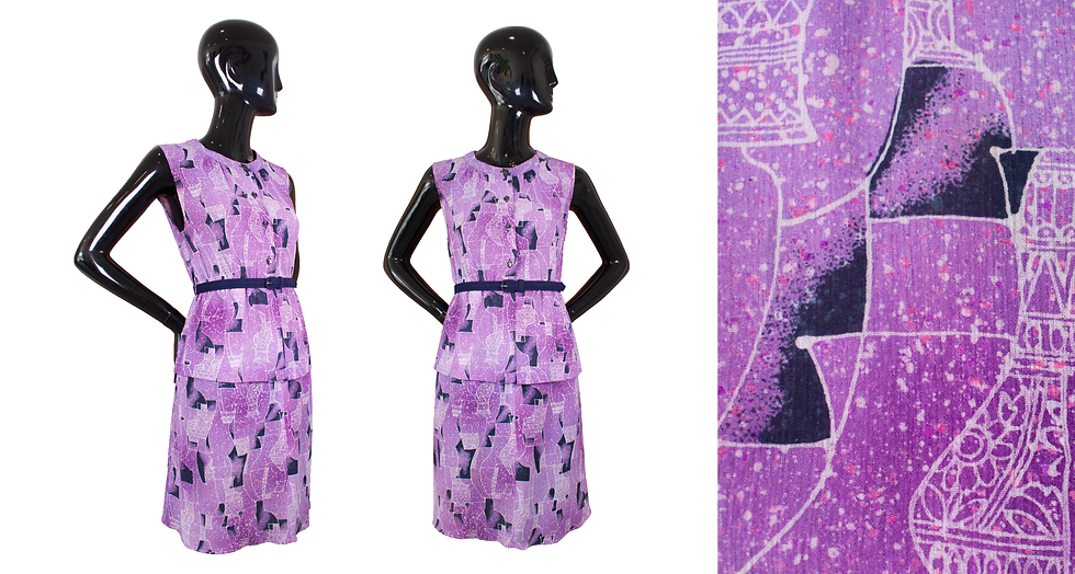 Thumbnail: 1970's Purple Dress w/Abstract Vase Print