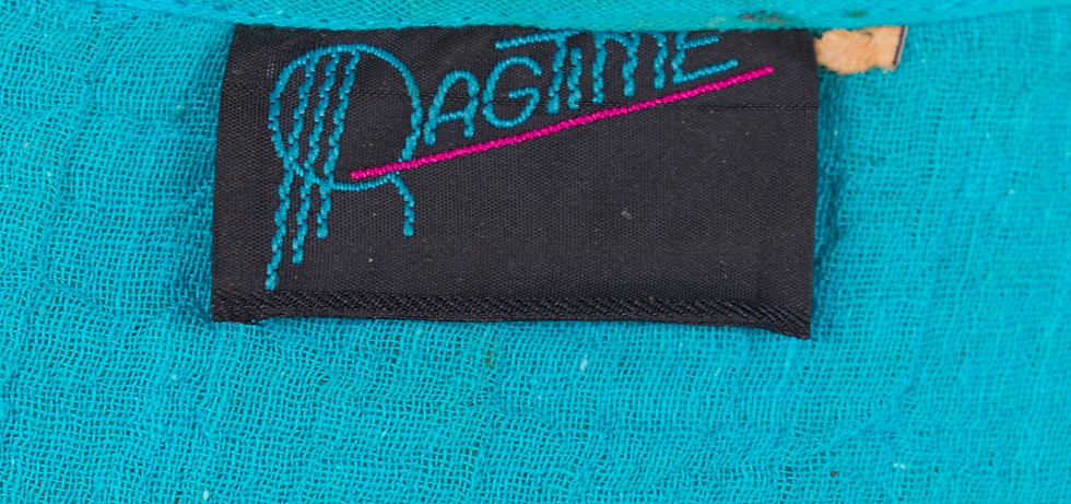 Thumbnail: 1980's Turquoise Ragtime Gauze Dress w/Beaded Feathers