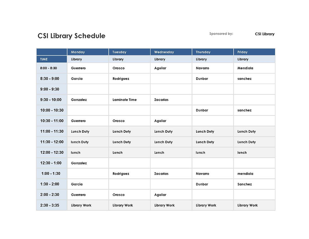 Csi Library Campus Library Schedules | CSCISD Library