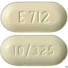 Yellow oblong pill imprinted with E 712 and 10/325