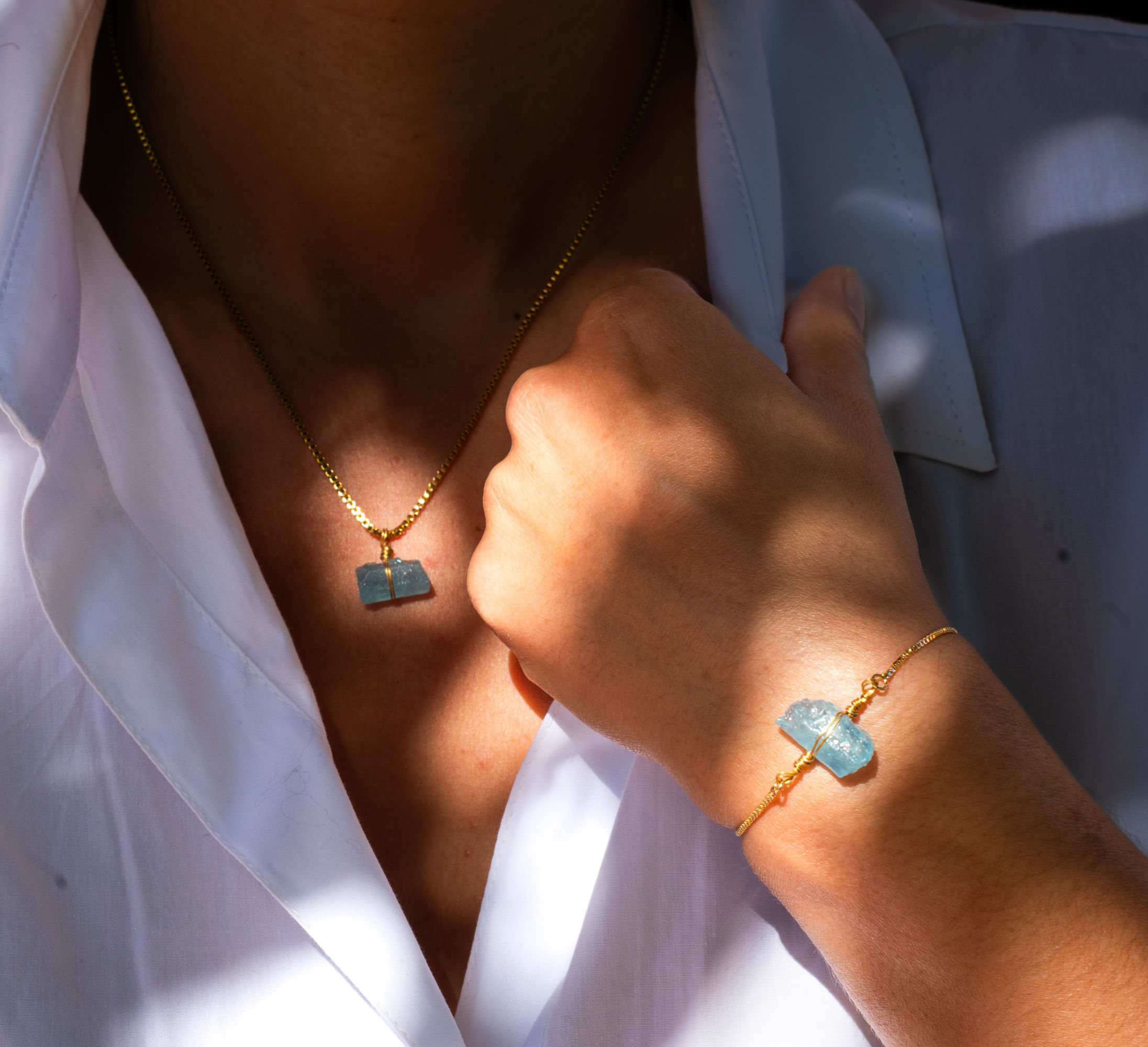 Ensemble Éclat Naturel Pierre d'Aigue Marine