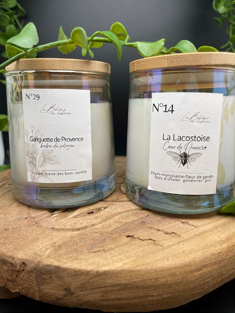 Bougies artisanales (Provence)
Cire végétale, mèche coton et lin, parfums de Grasse sans CMR