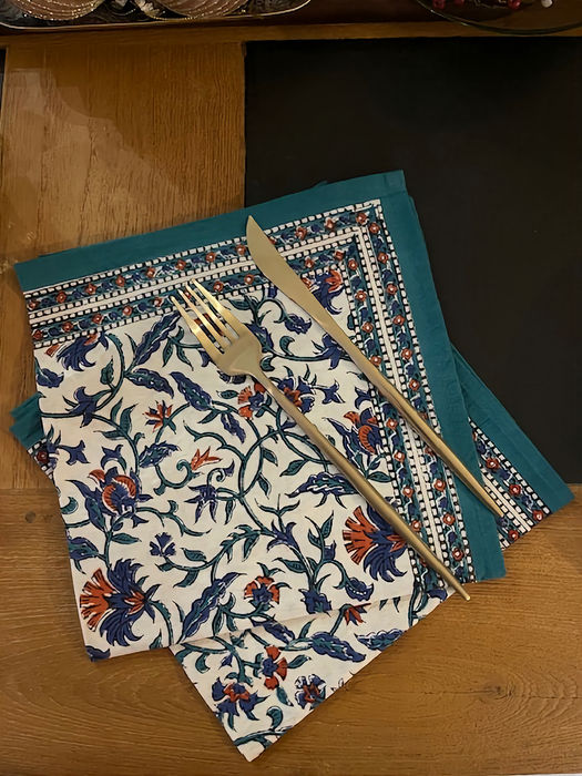 Serviettes de table en coton blockprintées en Inde.