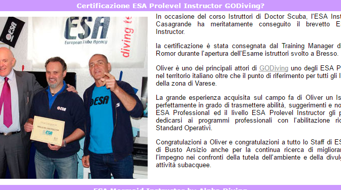 OLIVER riceve la certificazione ESA Prolevel Instructor
