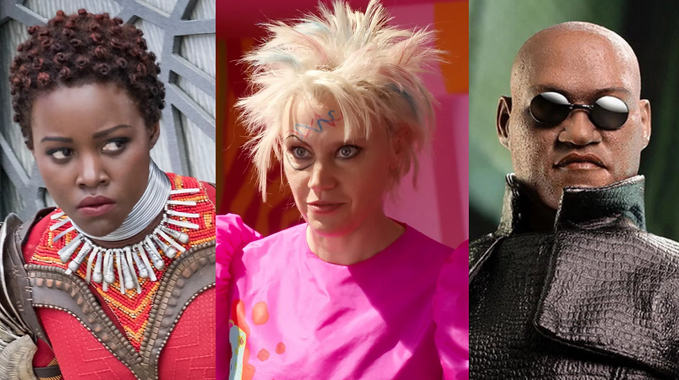 Nakia, Weird Barbie, and Morpheus. Movie images edited in Figma by Rabia