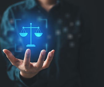 AI ethics and responsible artificial intelligence concept with digital justice scale, repr