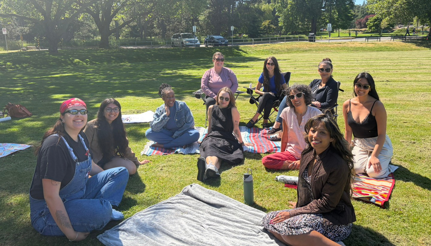Participants from Victoria's Sexual Violence Prevention Community of Practice gather in Beacon Hill Park for a community picnic focused on connection, collaboration, and wellbeing.