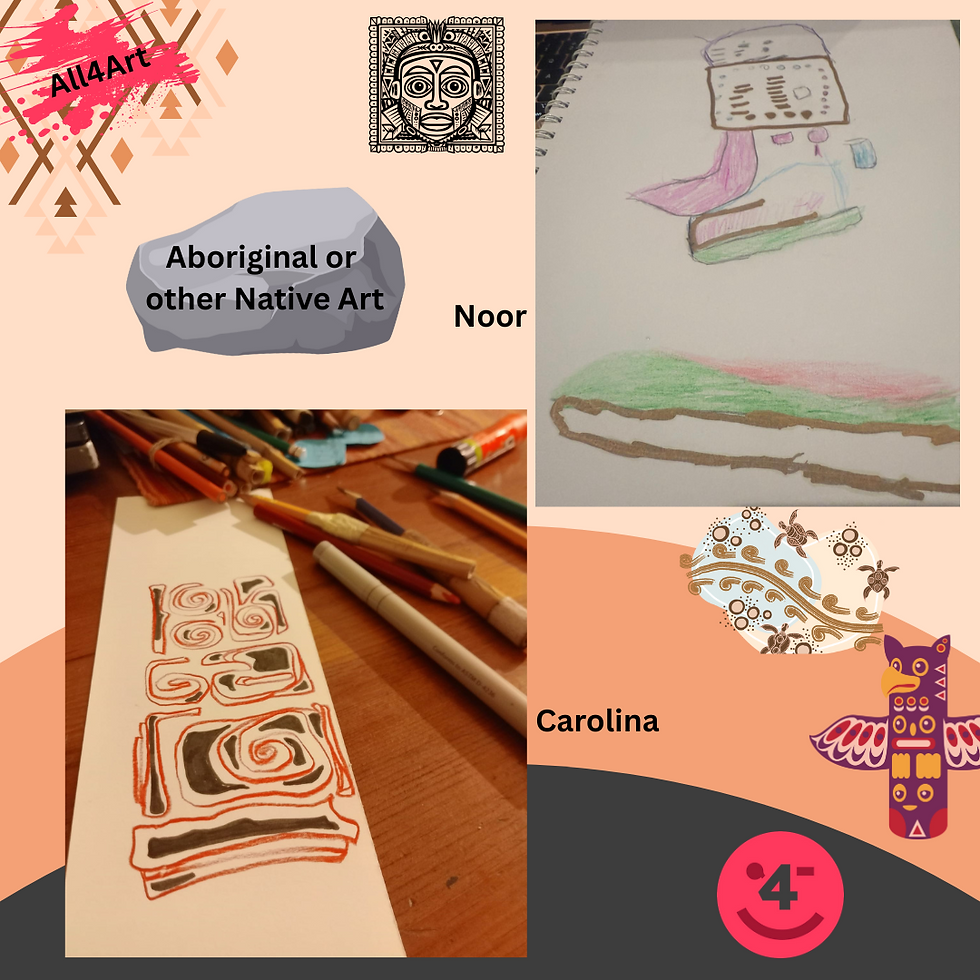 Earthy toned background. Top right vase white background with gold markings; Bottom right - Patterns made with swirls, cube and rectangle shapes in red black and white