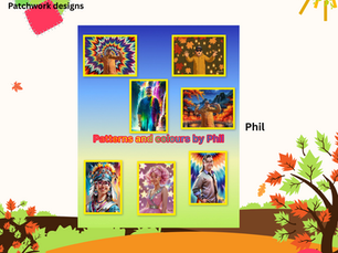 Completed artwork, Leaf art, Patchwork designs
