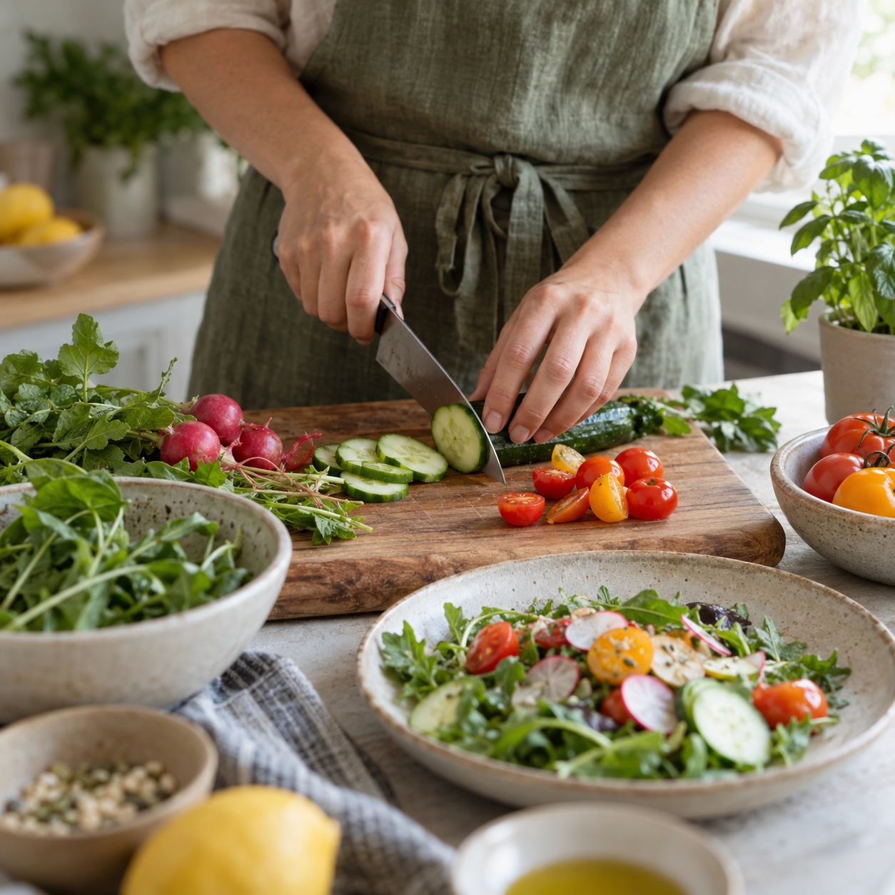 Hands preparing a fresh wholesome meal