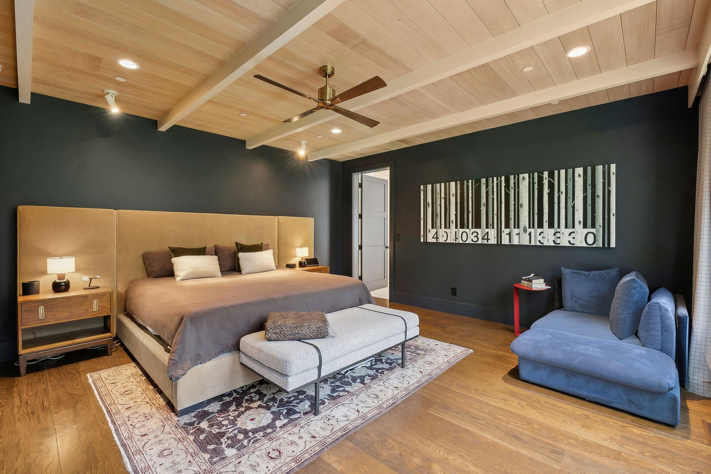 Modern bedroom interior design with king-size bed