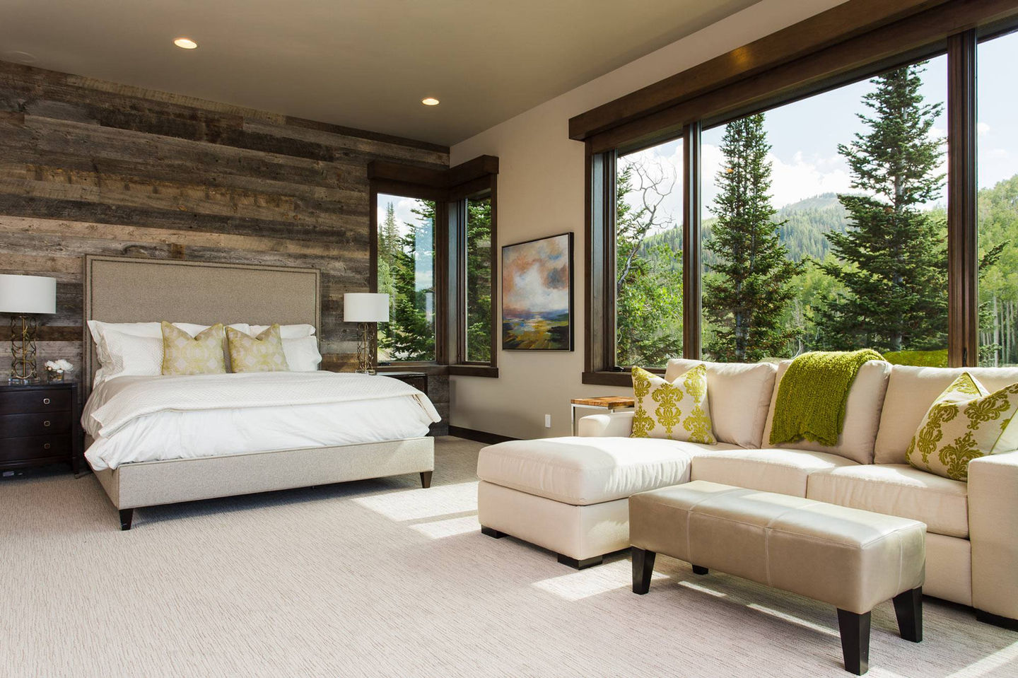 Modern bedroom with mountain view