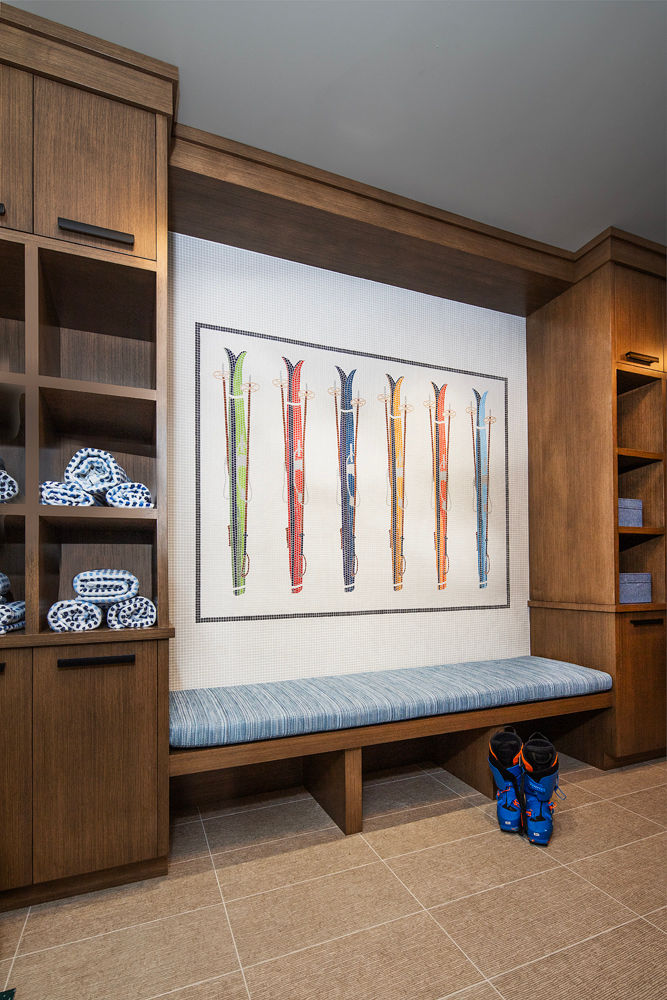 Colorful skis art print in a ski room