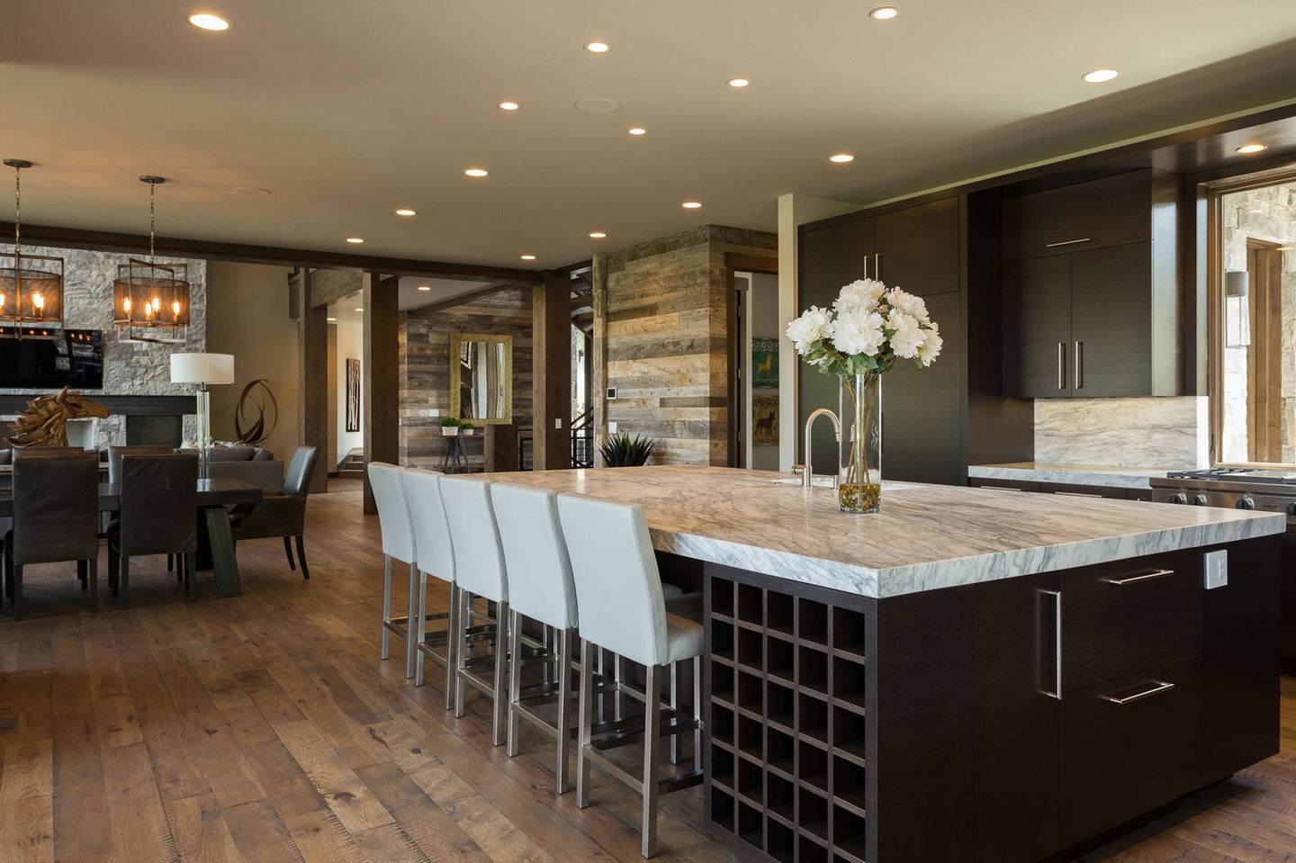 Modern kitchen island with wine rack