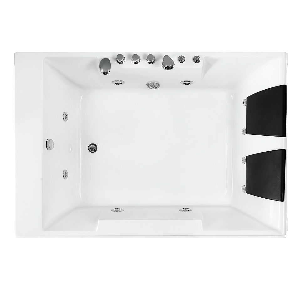 Thumbnail: Whirlwell 72x48 corner whirlpool bathtub top-down view showing jets and dual pillows on white background