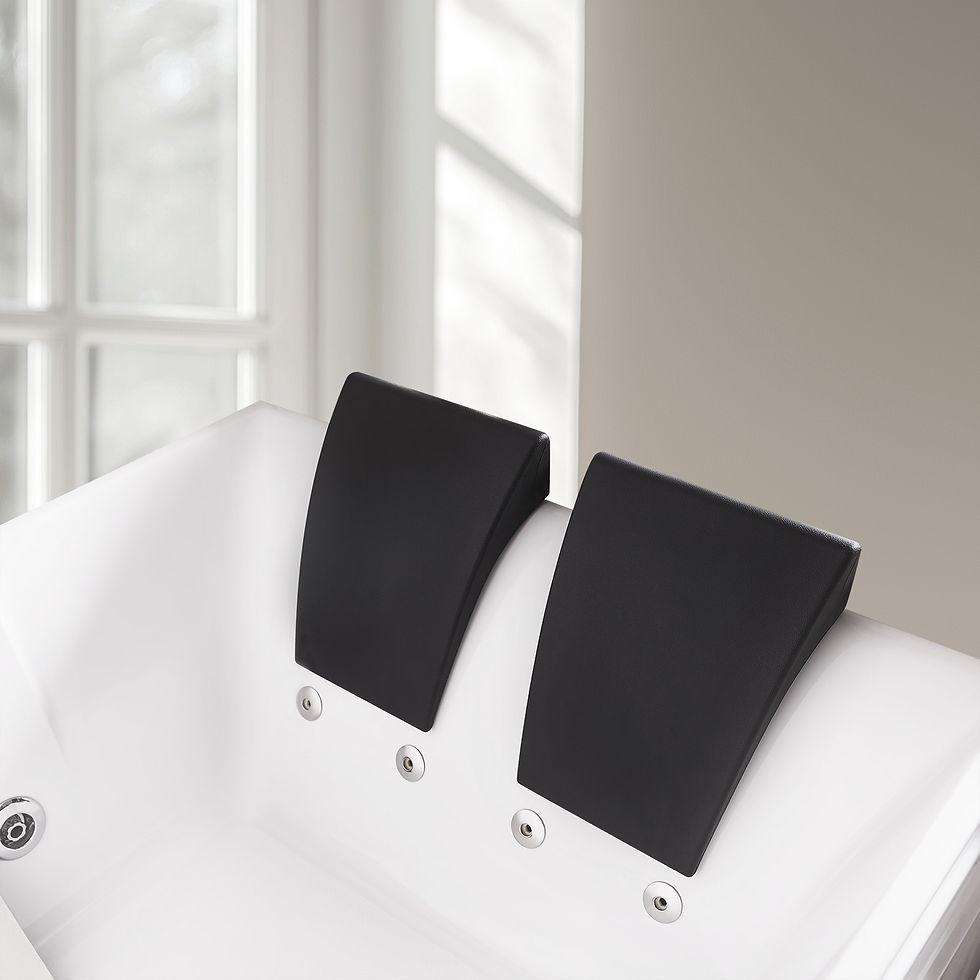 Thumbnail: Whirlwell corner bathtub dual black comfort pillows close-up
