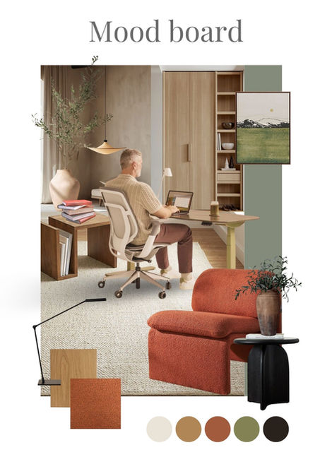 Moodboard for a Japandi home office design project.
