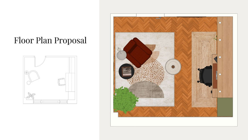 Floor plan with materials for a Japandi home office design project.